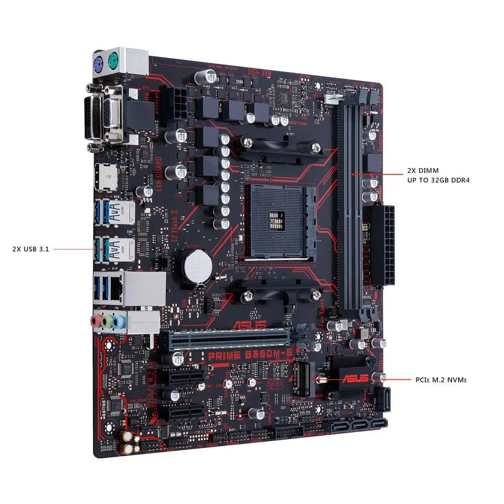 Imagem -05 - Asus-prime Amd Motherboard B350 Am4 Suporta Ryzen 3ª Geração Processadores Slot Ram Max. 32gb Ddr4 Micro Atx Mainboard