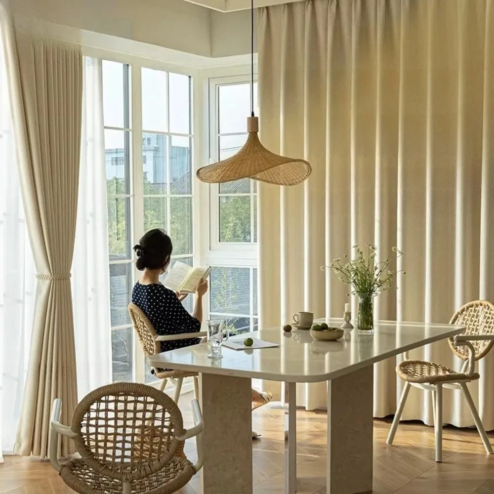 

Water Rippled Chenille Blackout Curtains French Solid Color Thickened Cream White for Living Room Dining Room Bedroom Custom