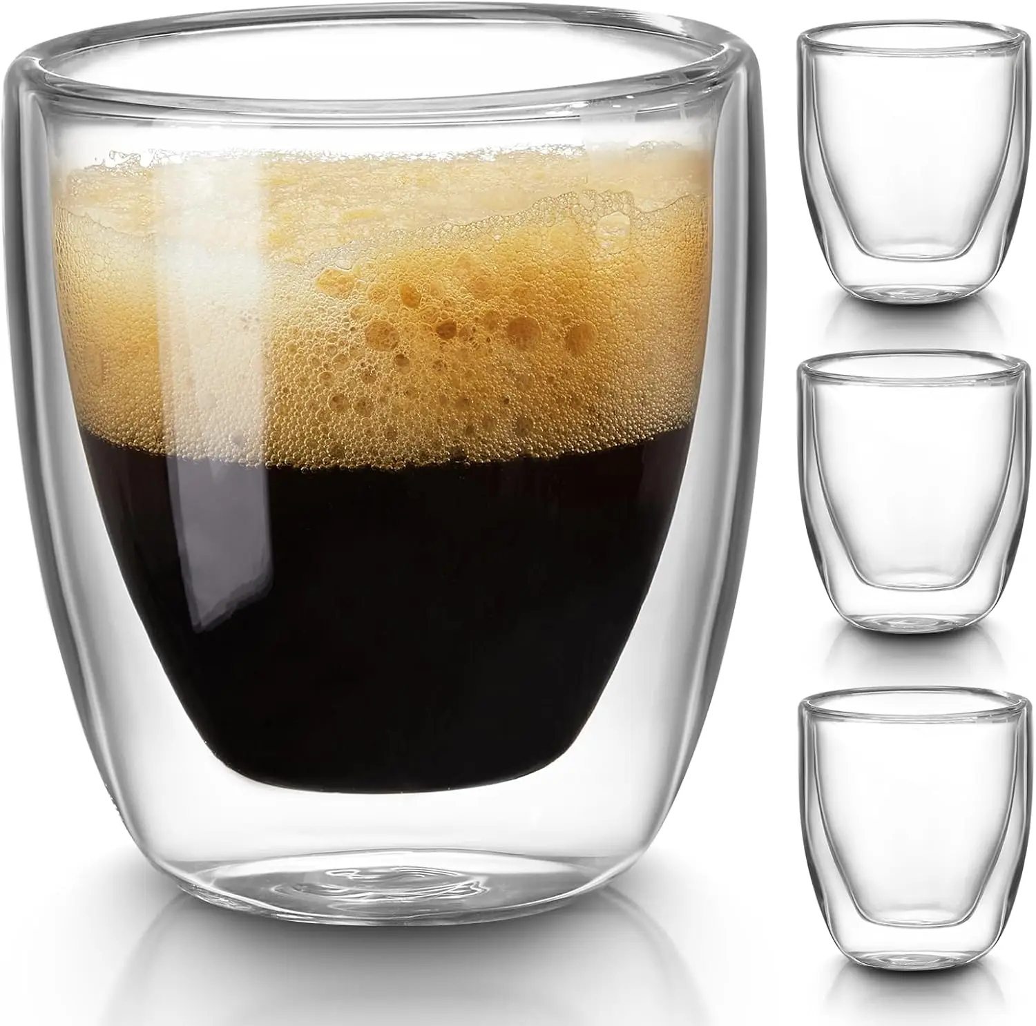 

Set of 4 Double-Wall Espresso Mugs, 3oz Clear Insulated Glasses for Hot/Cold Drinks, Microwave Safe