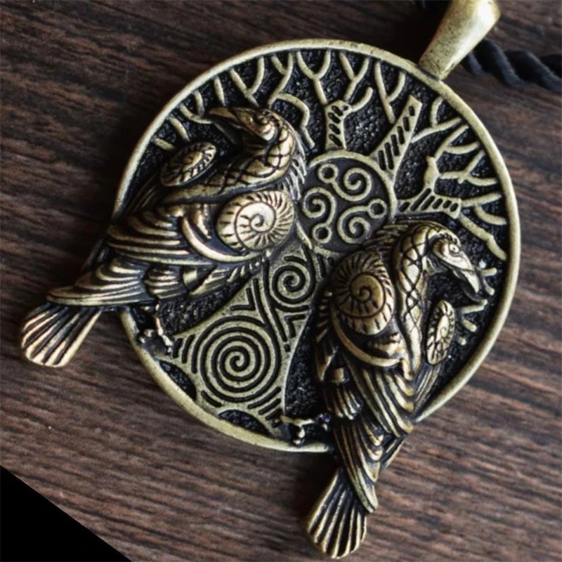 Retro style gothic Exquisite Texture double eagle tree of life rope chain pendant fashion unisex pendant metal necklace Jewelry