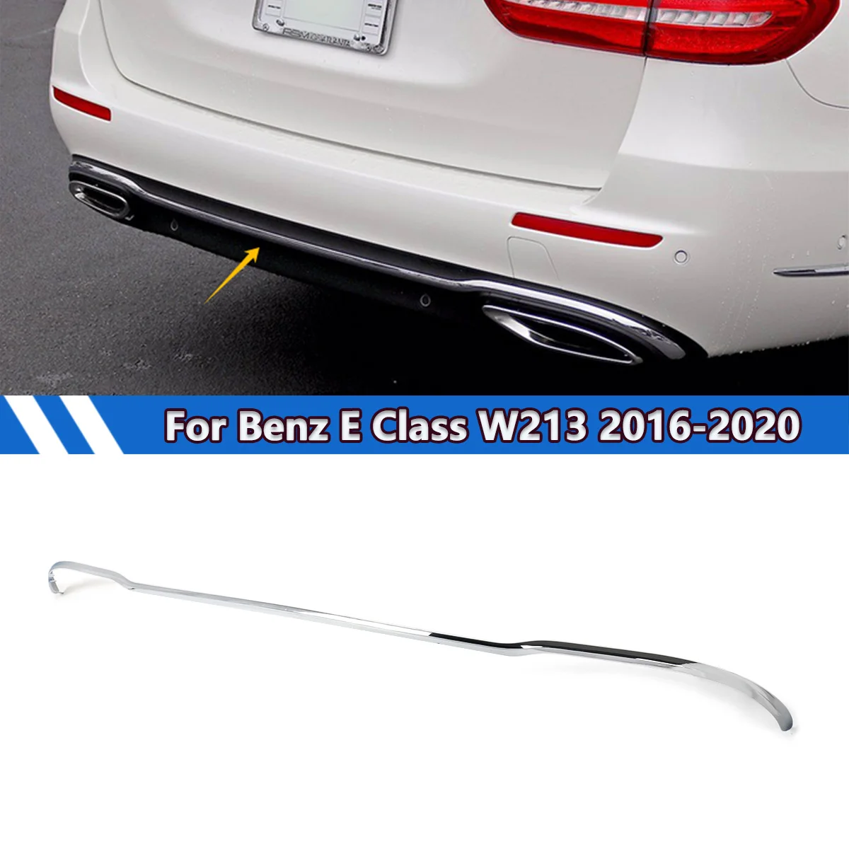 

For Mercedes Benz E Class W213 E43 E63 E200 E300 E350 E450 2016-2020 Rear Bumper Cover Molding Trim Chrome 2138850321