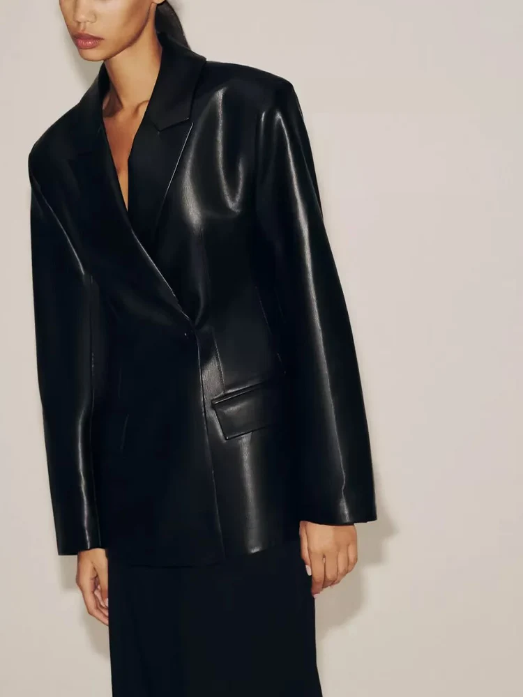 النمط الأوروبي والأمريكي الخريف الوافدين الجدد الملابس النسائية مزاجه سليم صالح تقليد الجلود سترة طويلة الأكمام #2