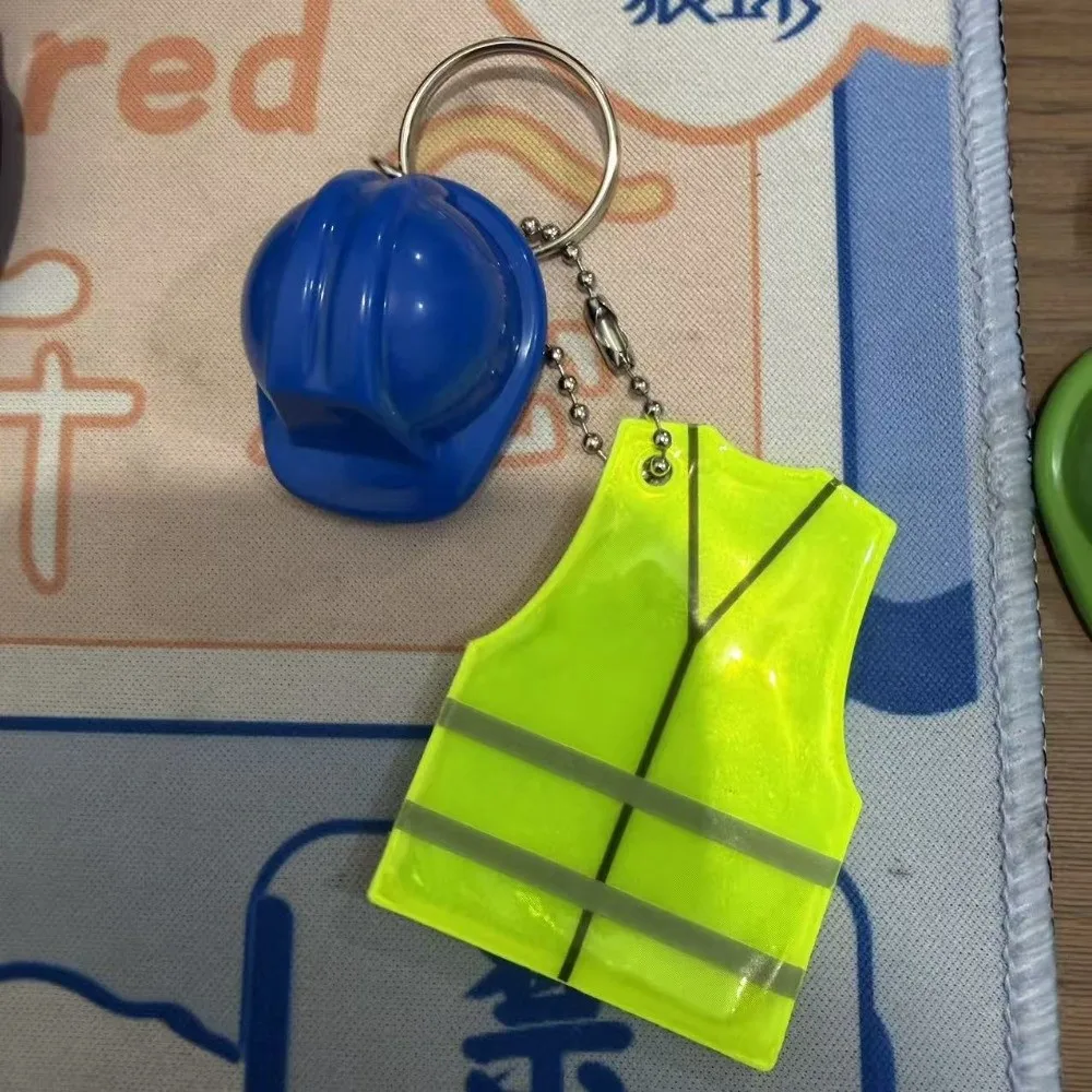 Reflective Design Reflective Keychain Safety Helmet Shape Night Travel Decor Helmet Shaped Keychain Creative Vest Shape