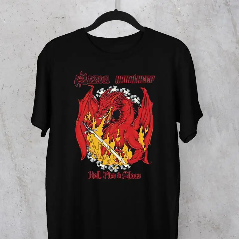 

РАСПРОДАЖА ГОРЯЧАЯ НОВАЯ черная футболка Saxon And Uriah Heep с коротким рукавом Все размеры