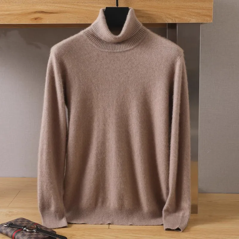 Men\'s 100% pure Mink velvet Cashmere Sweater High Lapels Pullovers Knitted Winter New Tops Long Sleeve High-End Jumpers