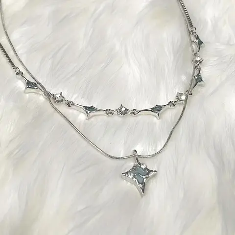 Beach Resort Style Beaded Star Pendant Necklace Women Tide Cool Double Layered Stacking Design Holiday Accessories Jewelry