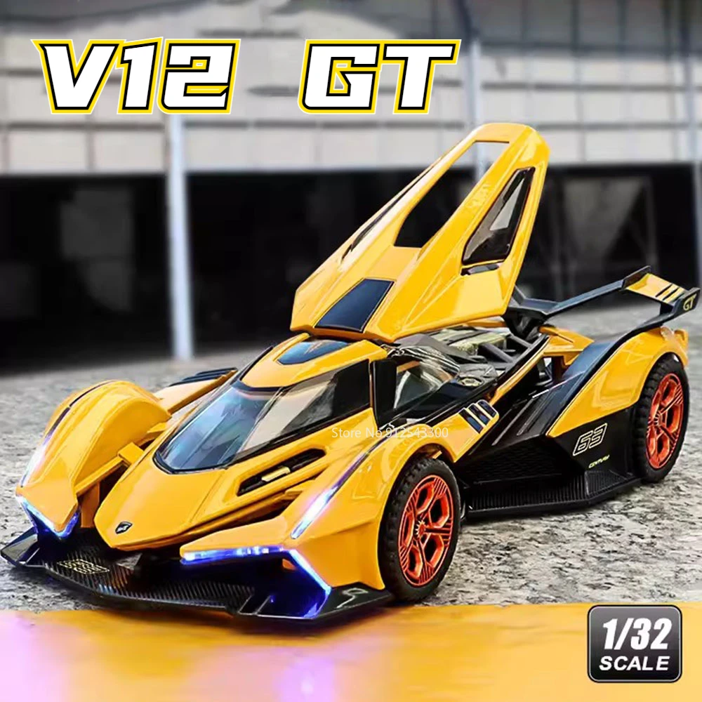 1:32 Scale Lambor V12 LP750 Sports Car Model Toy Alloy Diecast Pull Back Sound Light Simulation Vehicle Kids Birthday Gifts