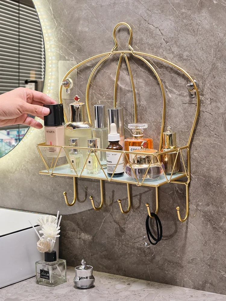 Gold black bathroom storage rack washbasin decoration wall mounted skincare products shampoo storage rack bathroom accessories