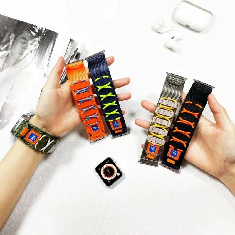 Nylon Five Loop Strap For Apple Watch Ultra 2 10 9 8 7 6 5 4 SE Sports Fashion Wristband iWatch 49mm 45mm 44mm 42mm 40mm 46/41mm