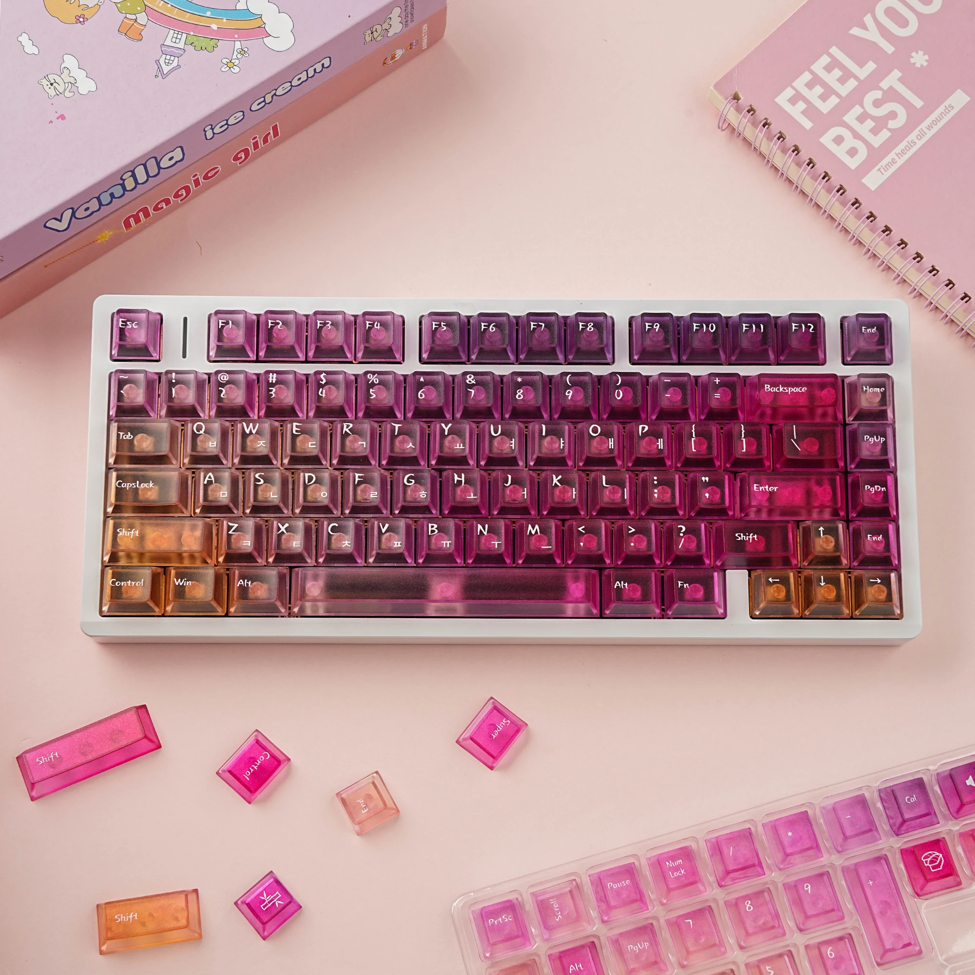 Korean Keycaps Fog Kermeates Color gradient PC Cherry Profile UV Printing For Korean mechanical keyboard MX Switch