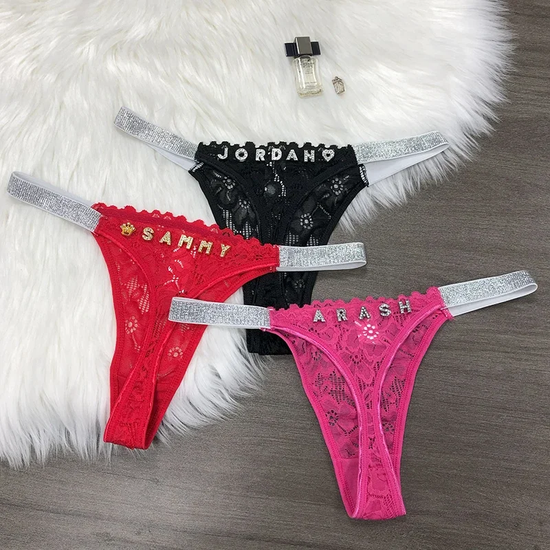 Customized Letter Sexy Lace Thong Panties for Women Custom G-String Name Jewelry Underwear Sexy Lady Bikini Hot Wife Gift