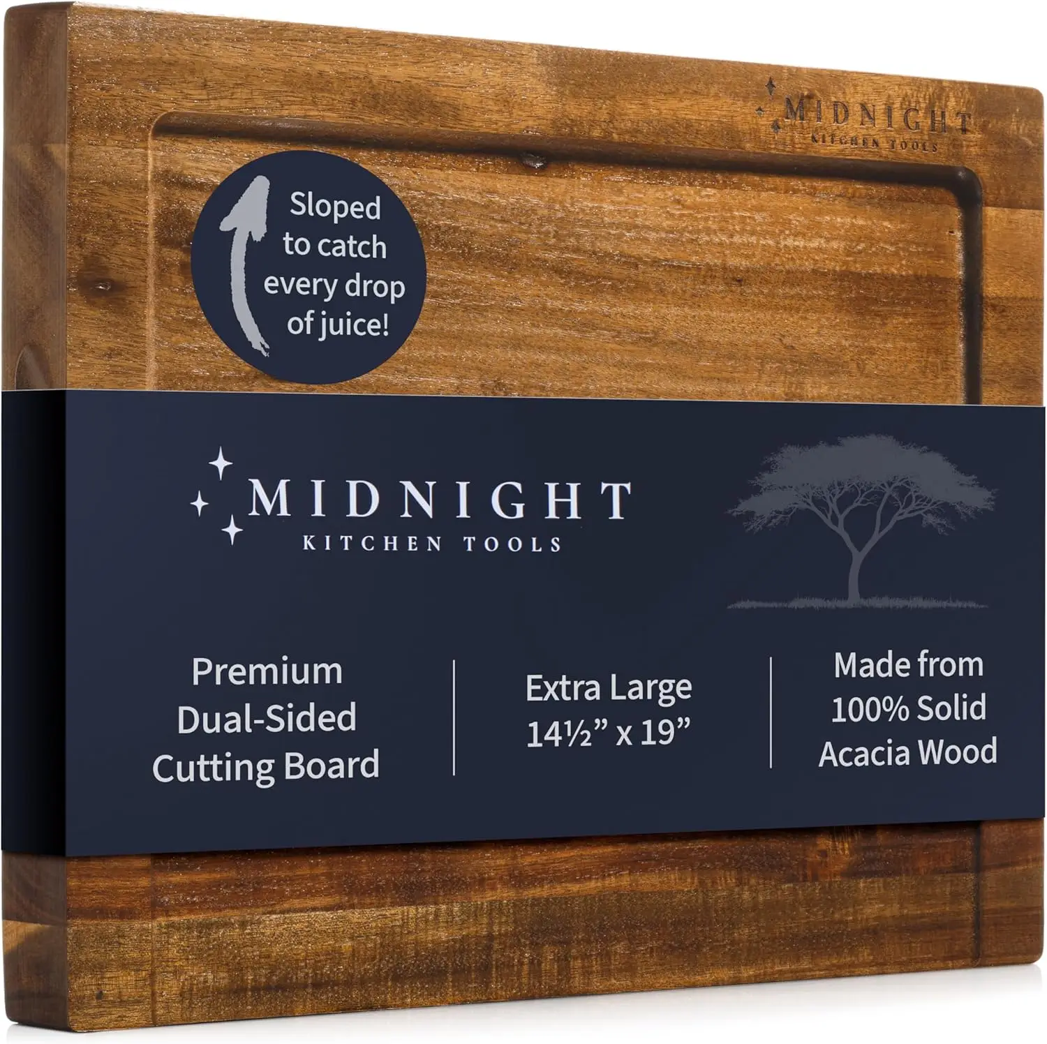 

Midnight Board- Acacia Wood Cutting Board, Grooved Edge Design