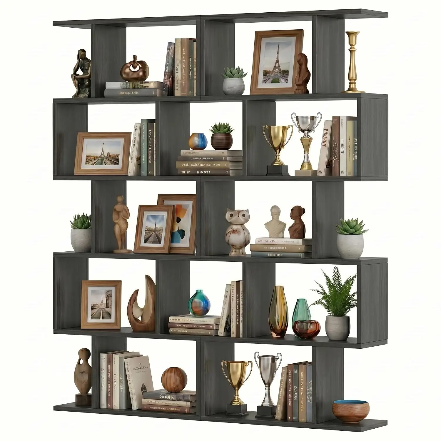 5-Tier S-Shaped Bookshelf 2-Pack 63