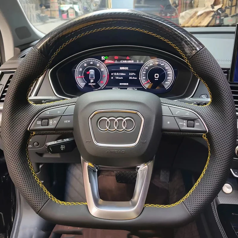 

Customized For Audi Q5L Q3 Steering Wheel Cover Genuine Leather Braid Anti-skid 2018-2024 Hand Sewing Car Interior Accessories