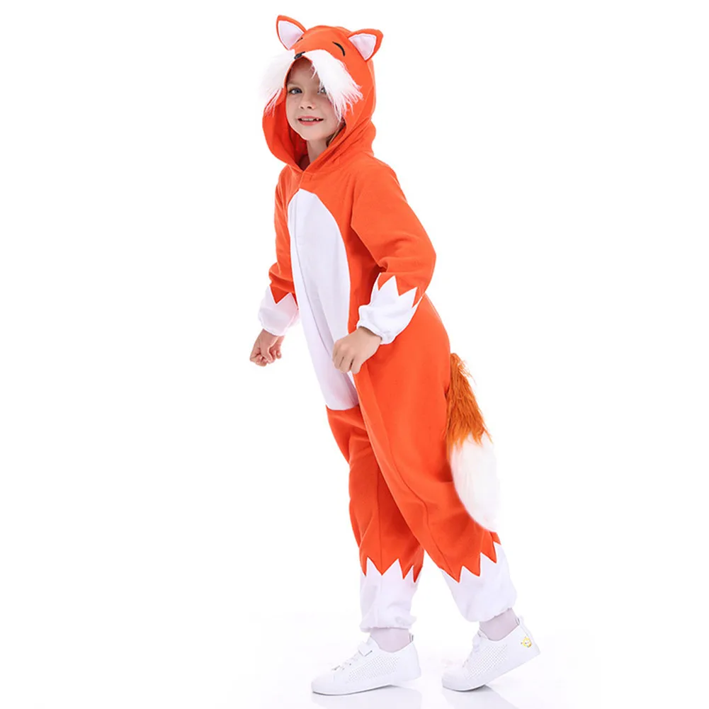 Kids Children FOX Cosplay Costume Cartoon Hooded Jumpsuit Sleepwear Outfits Halloween Carnival Party Disguise Suit