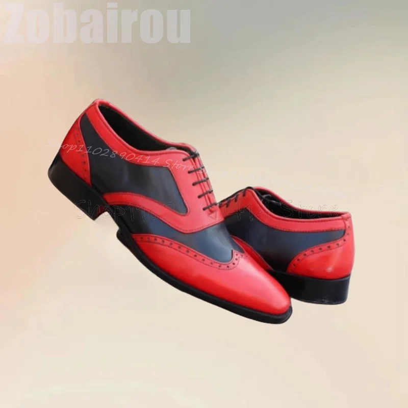 

Red Black Carving Design Strappy Men Shoes Fashion Lace Up Male Shoes Luxury Handmade Party Feast Banquet Office Men Dress Shoes