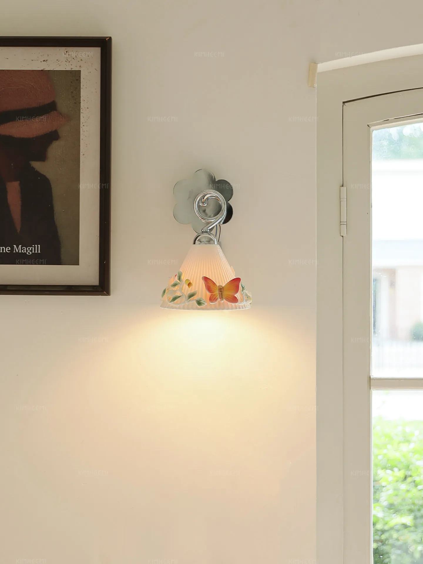 

French retro ceramic butterfly wall lamp bedroom bedside entrance hallway lamp antique style living room background wall lamp