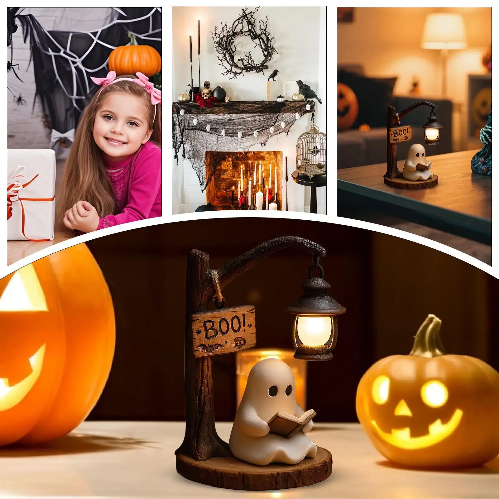 شبح القراءة فانوس لطيف شبح القراءة مصباح 3D الراتنج هالوين شبح ضوء الليل للديكورات الداخلية غرفة المعيشة غرفة نوم #6