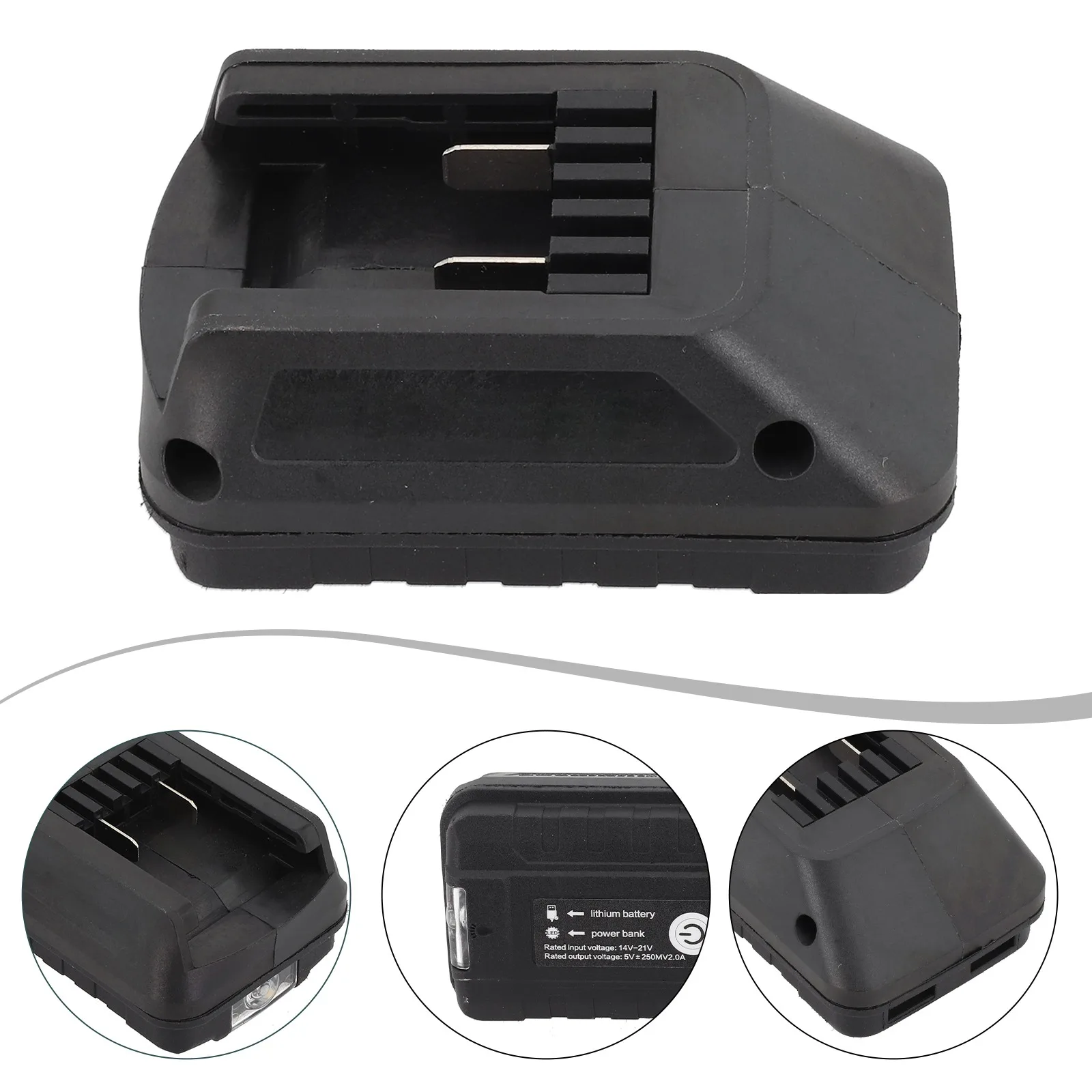 

20V Battery Adapter Dual USB Adapter Anti-slip Design Over-current Protection Power Source With Over-current Protection Black