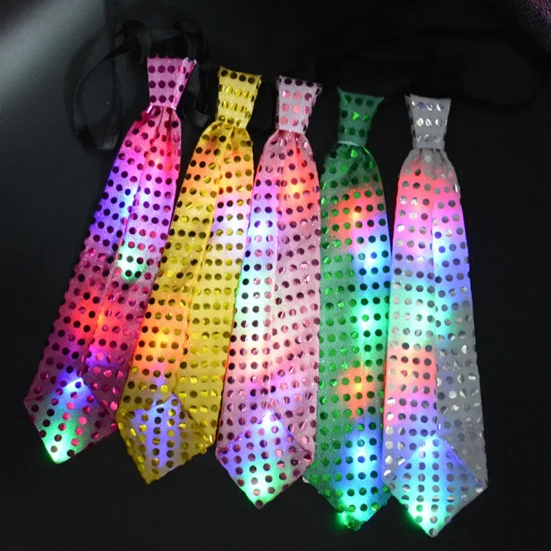 Glow Sequin Tie Light up Bow Toy Blinking Party Gift Flash Necktie Costume Birthday Rave Navidad Christmas Halloween Festival