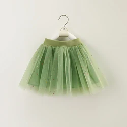 Girls 2024 Summer New Solid Color Minimalist Green Dot Print Short Skirt/Half Skirt