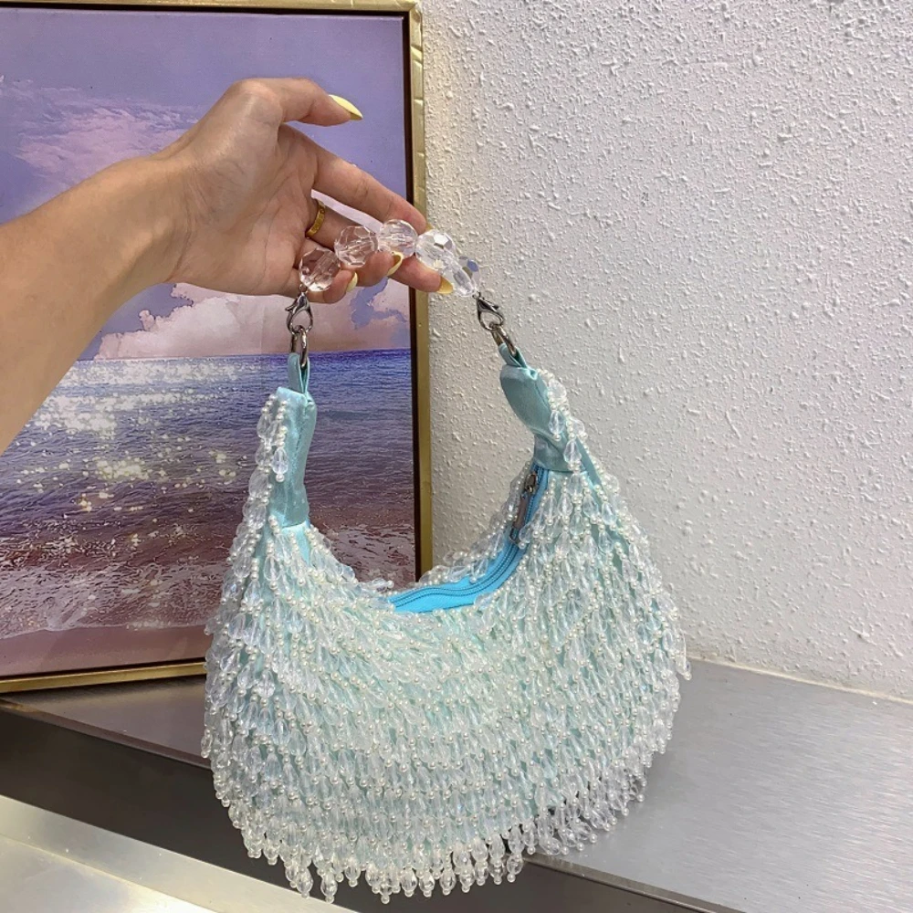 Hand-Beaded New Chinese Celebrity Light Luxury European and American High-End Niche Design Temperament Woven Underarm Bag