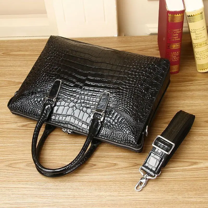 New Luxury Alligator Cow Genuine Leather Business Men's Briefcase Male Briefcase Shoulder Bag Men Messenger Laptop Computer Bag