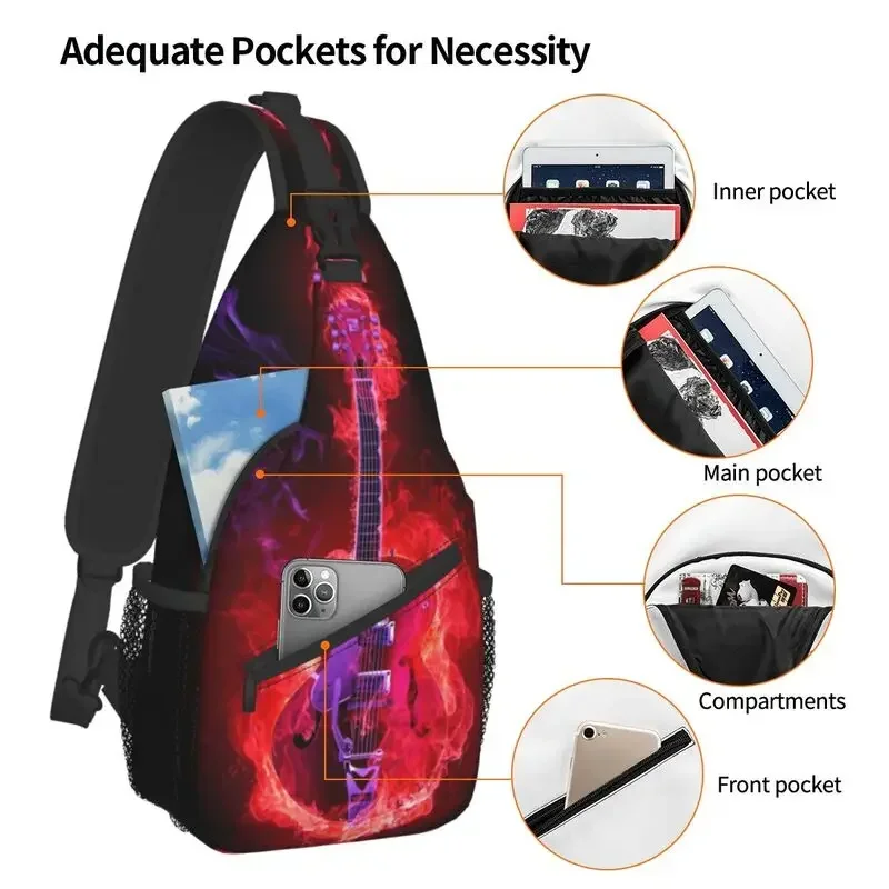 Cool Guitar On Sling Bag for Traveling Men's Musician Rock Music Chest Crossbody Backpack Shoulder Daypack