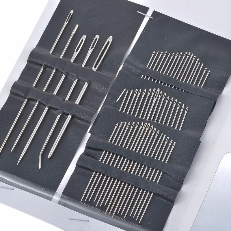 

55 Pieces Stainless Steel Big Eye Hand Sewing Needles Set with Different Sizes for Sewing Needlework Embroidery Needles 2030