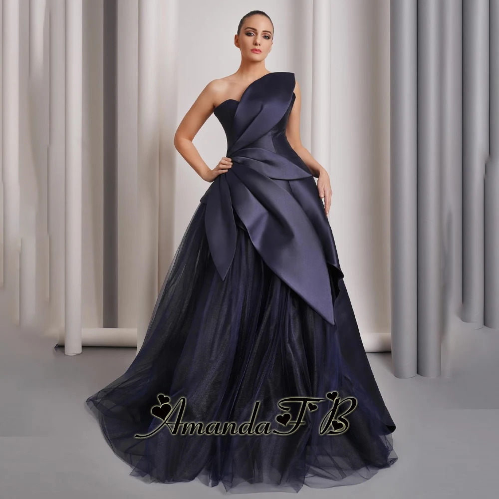 فستان أماندا ساحر بدون أكمام للحفلات الراقصة للنساء على شكل قلب على شكل حرف a من التل مطوي مناسبة خاصة فستان فيستدوس دي نوش مخصص