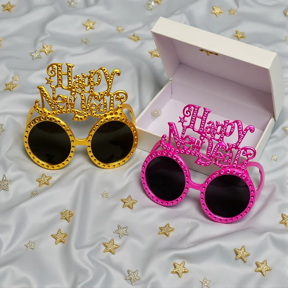 Happy New Year Glasses Funny New Year Eyeglasses Frame Photo Booth Props Christmas 2026 New Year's Eve Party Decoration Eyewear