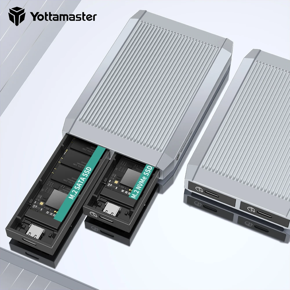 Yottamaster Tool-Free Dual Bay USB C NVMe SATA Enclosure to USB3.1 GEN2 Type-C 10Gbps 4TB(8TB Max) for Windows Mac OS Linux