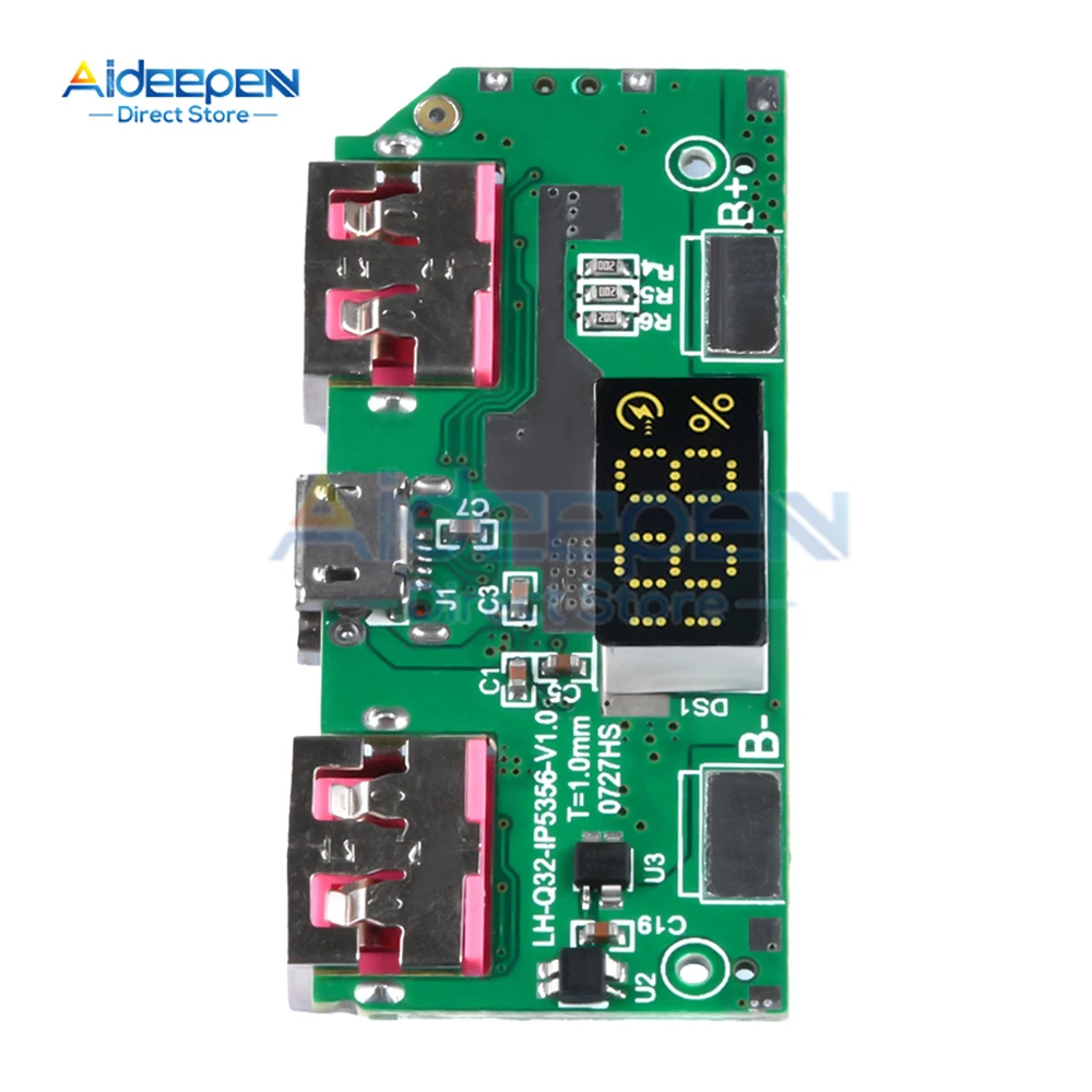 5V 3A Lithium Battery Digital Display Fast Charging Module IP5356 TYPE-C Micro USB QC3.0 2.0 PD3.0 PD2.0/AFC/FCP