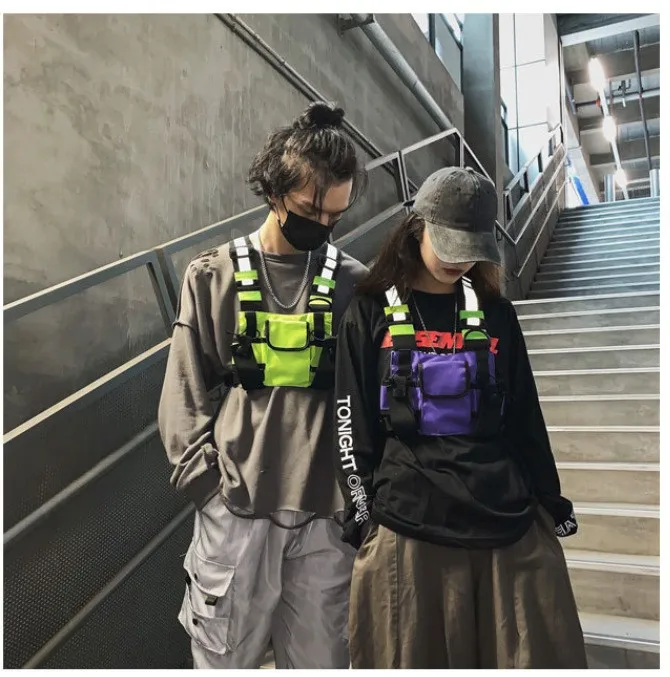 Functional Tactical Chest Bag For Men Fashion Bullet Hip Hop Vest Streetwear Bag Waist Pack Unisex Black Chest Rig Bag