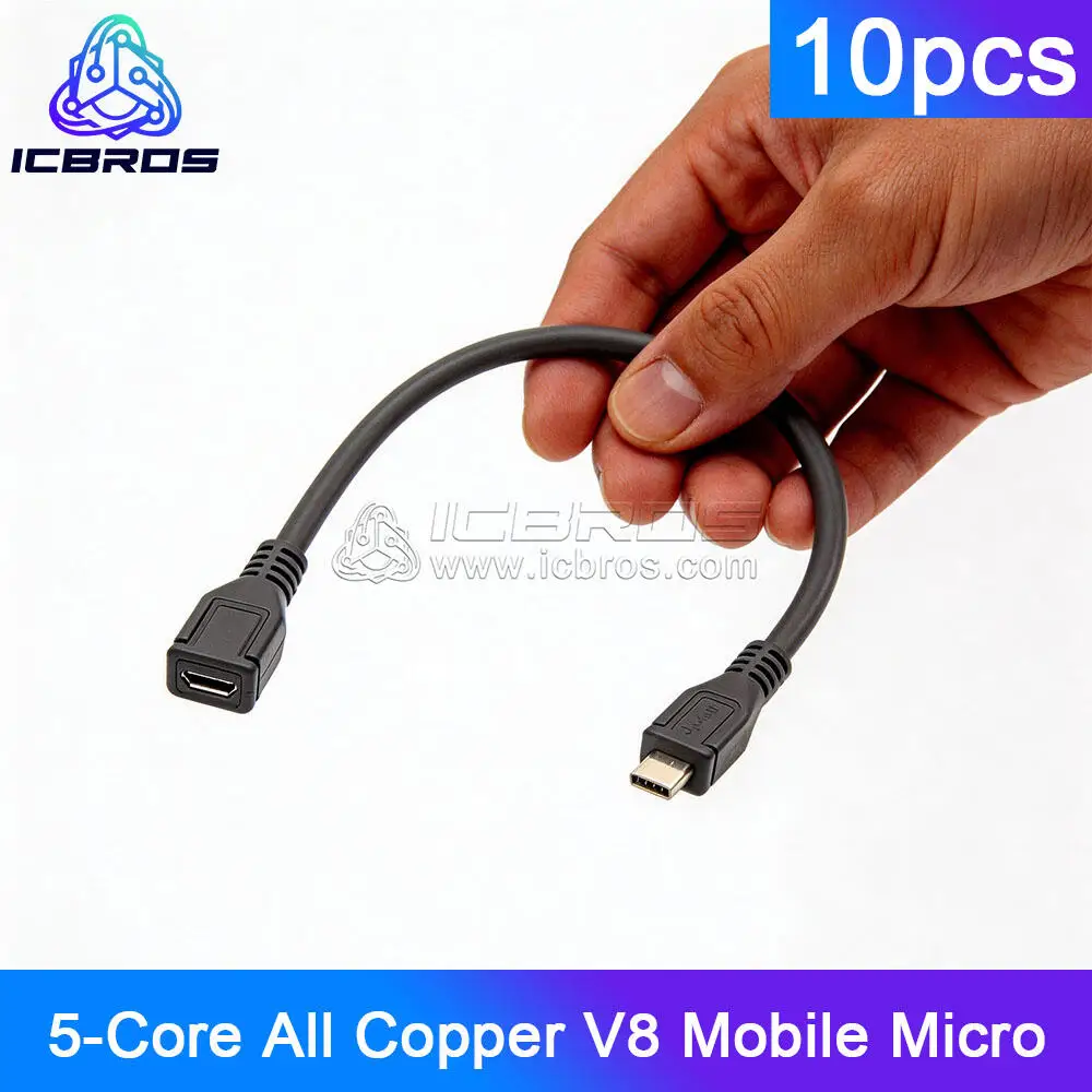 10pcs 5-Core All Copper V8 Mobile Micro USB Female to Male Data Sync Extension Cable Cord for samsung Android Tablet 0.3m 1m 2m