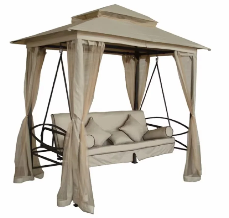 

Wholesale Garden Patio Metal Frame Swing Bed Canopy Hanging 3 Seats Chair with Cushions Double Layer Vented Top Gazebo Swing