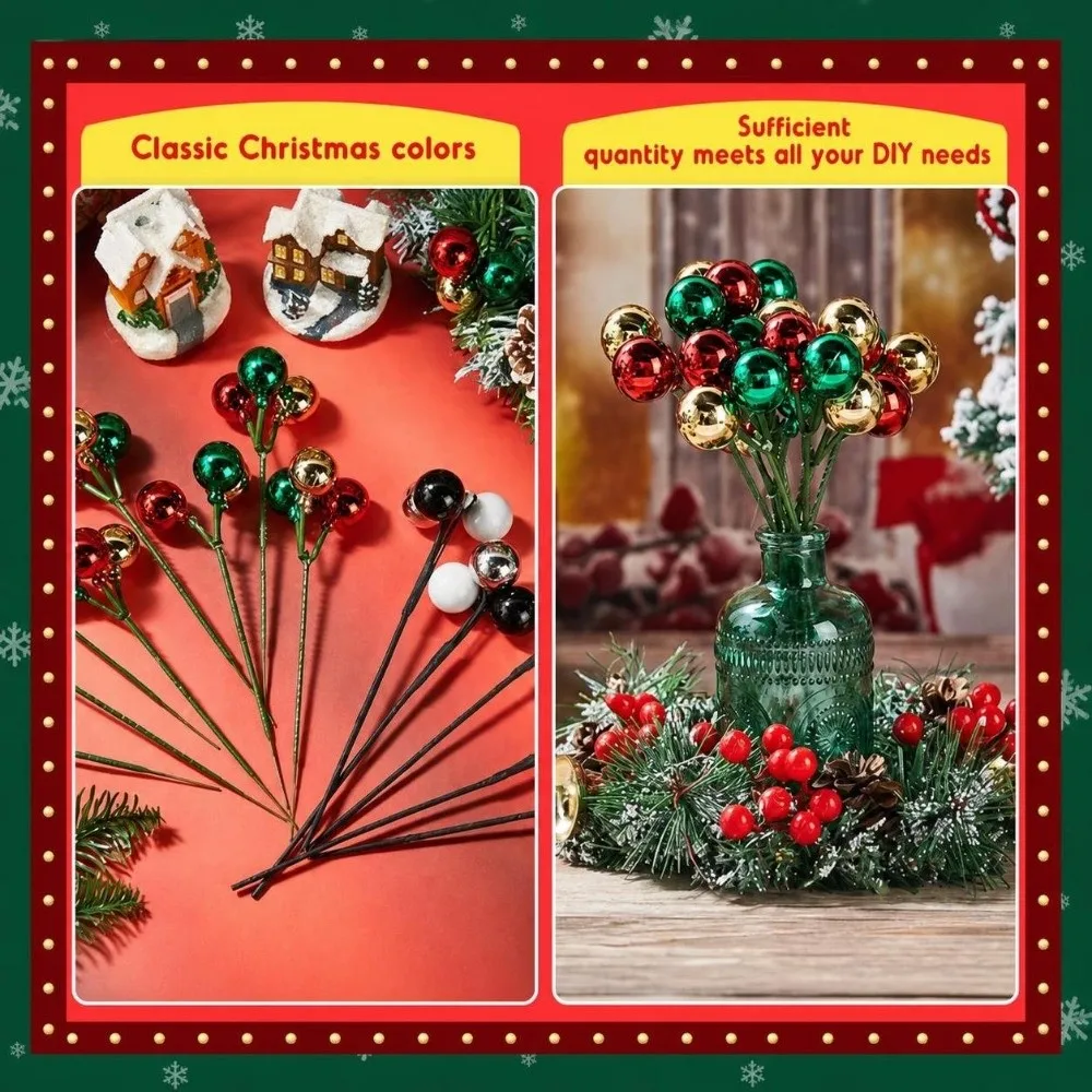 12PCS 3 Heads Christmas Ball Ornaments DIY Ornament Scene Making Christmas Tree Decorations DIY Accessories Shiny Finish