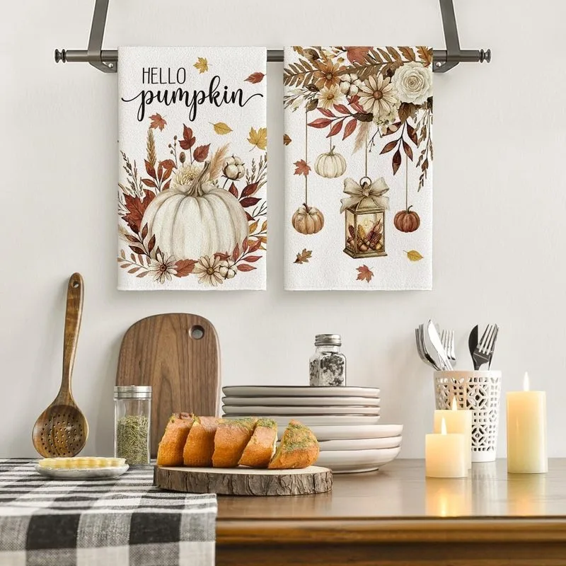 4Pcs, Retro Watercolor Pumpkin Thanksgiving Cleaning Cloths, Machine Washable and Reusable Kitchen Towels, Autumn Atmosphere Soft Decor Items, Great Thanksgiving Gifts