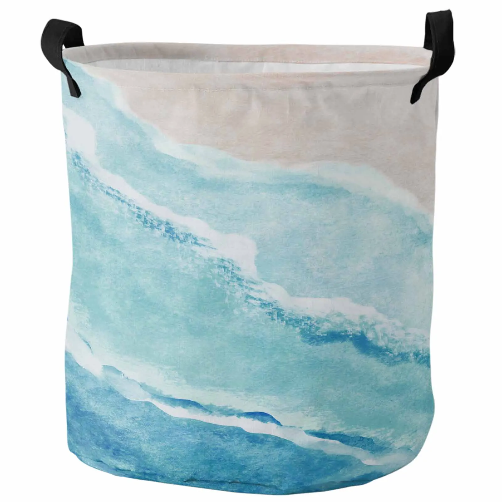 Ocean Waves Beach Turquoise Gradient Foldable Dirty Laundry Basket Kid's Toy Organizer Waterproof Storage Baskets