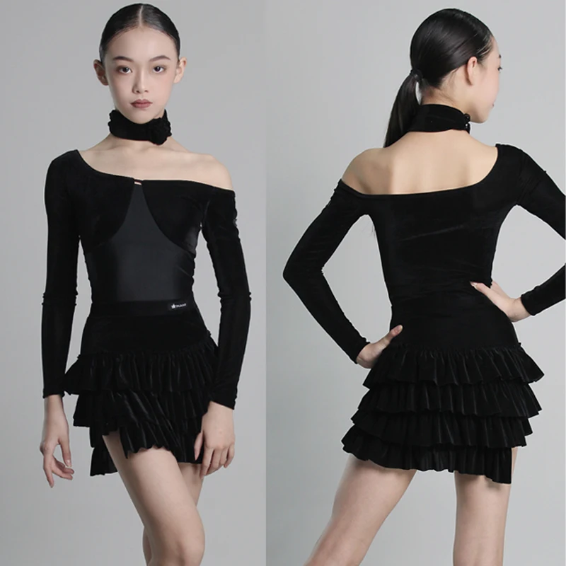 Ropa de baile de Samba Rumba para niñas, vestidos de competición de baile latino, trajes de baile de salón de Salsa para niños XS10541