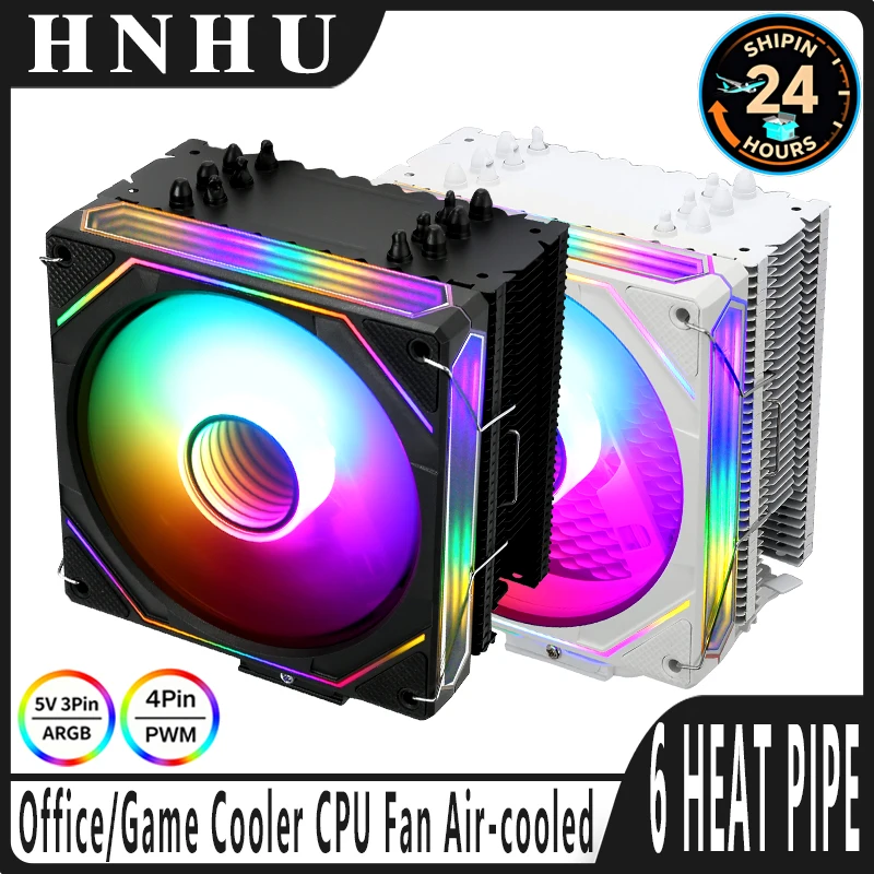 

HNHU Кулер 120 мм, установка на 4/6 тепловых труб LGA115x 1200 1700 2011, вентилятор процессора, радиатор с воздушным охлаждением, совместимый i5 i7 i9 AM4 AMD x79 x99