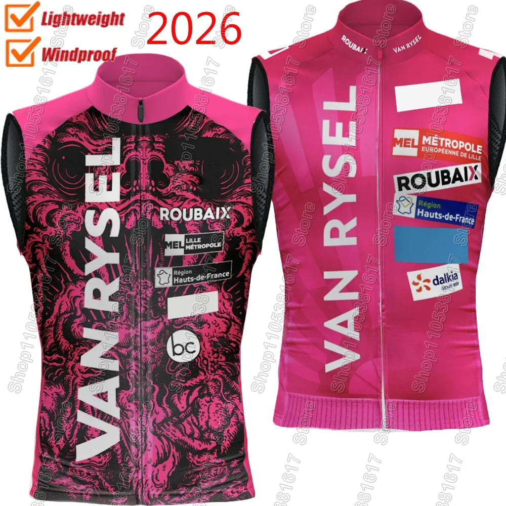 Colete Corta-Vento Leve Van Rysel - Roubaix Team 2026 para Ciclismo de Estrada e MTB Masculino Sem Mangas