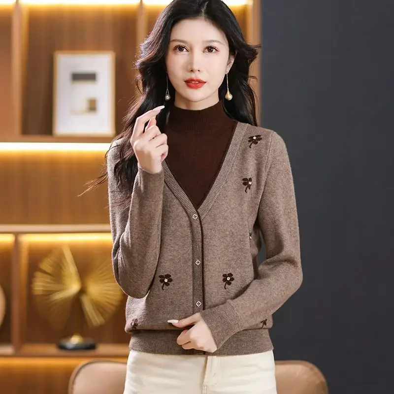 

Женский вязаный свитер с высоким воротником, пуловер для похудения, модный и стильный топ, искусственный комплект из 2 предметов, осень, зима, новинка