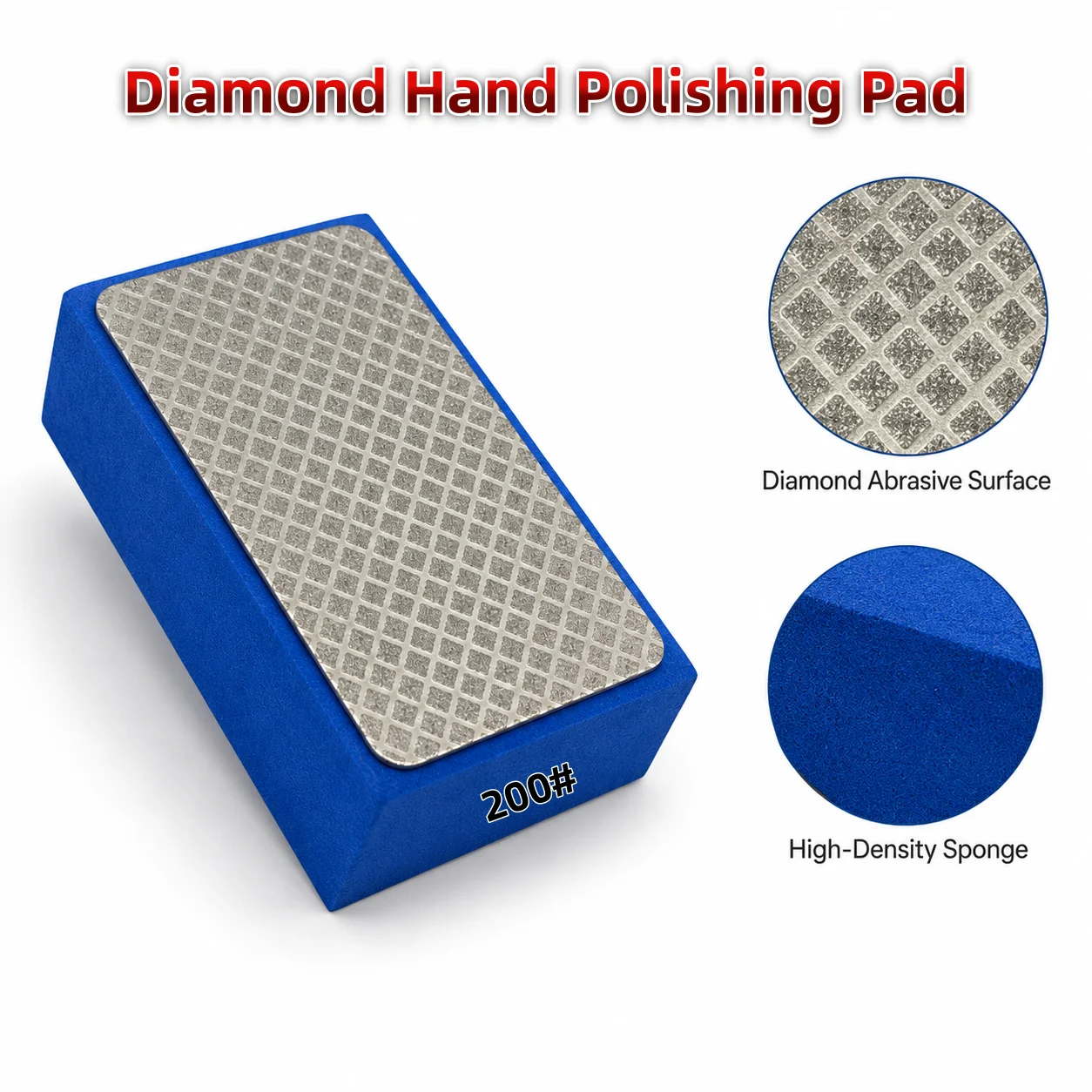 200# Diamond Hand Polishing Pad, Glass Grinding Sanding Block for Glass Edge Deburring Stained Glass Tile Abrasive Tool