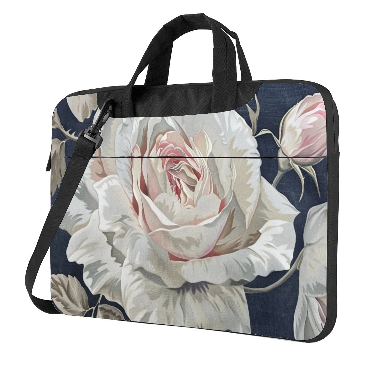 Witte Roos Bloem Laptop Tas Gedrukt Patroon Mode Aktetas Ultradunne Draagbare Schouder Laptop Tas 13 14 15.6in