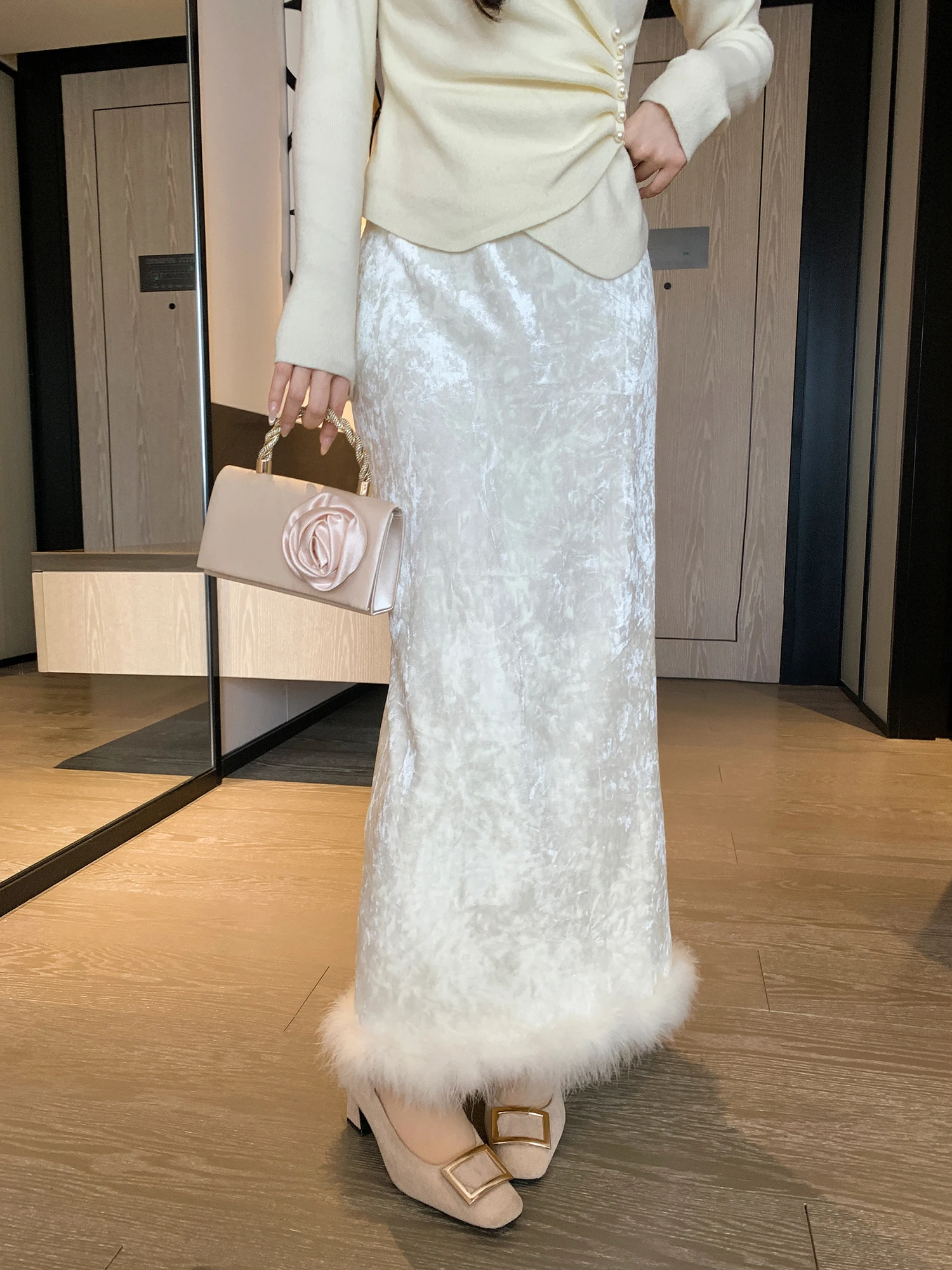 

Юбка с высокой талией из бархата для женщин, осенне-зимняя, винтажная, облегающая, с запахом, из комфортной полиэстеровой ткани