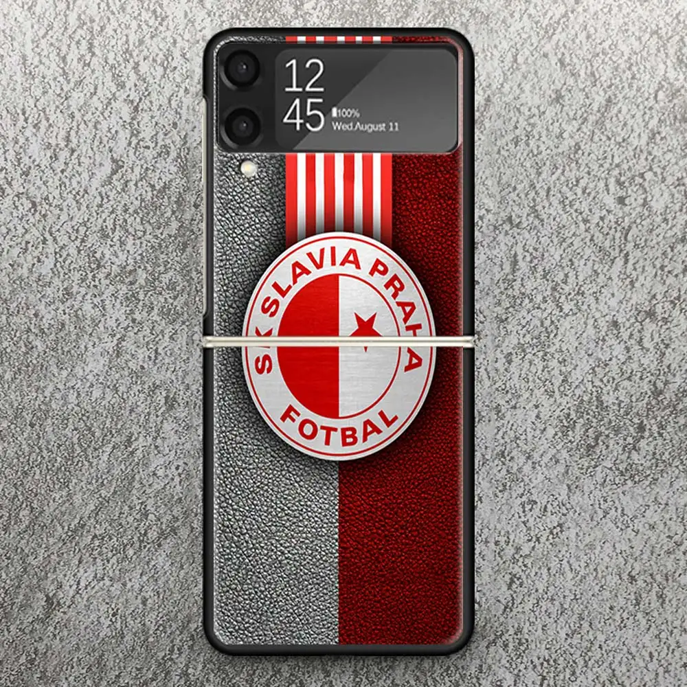 Sk Slavia Praha Czech Republic Print Case For Samsung Galaxy Z Flip 3 4 5 5G Black Hard Cell Phone Shell ZFlip3 Flip4 Flip5 Patt