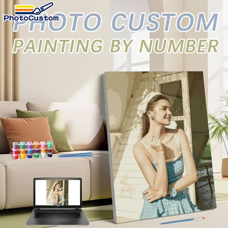 PhotoCustom DIY Malen nach Zahlen, individuelle Landschafts- und Figurenmalerei nach Zahlen auf Leinwand, modernes Gemälde, einzigartiges Geschenk für Zuhause