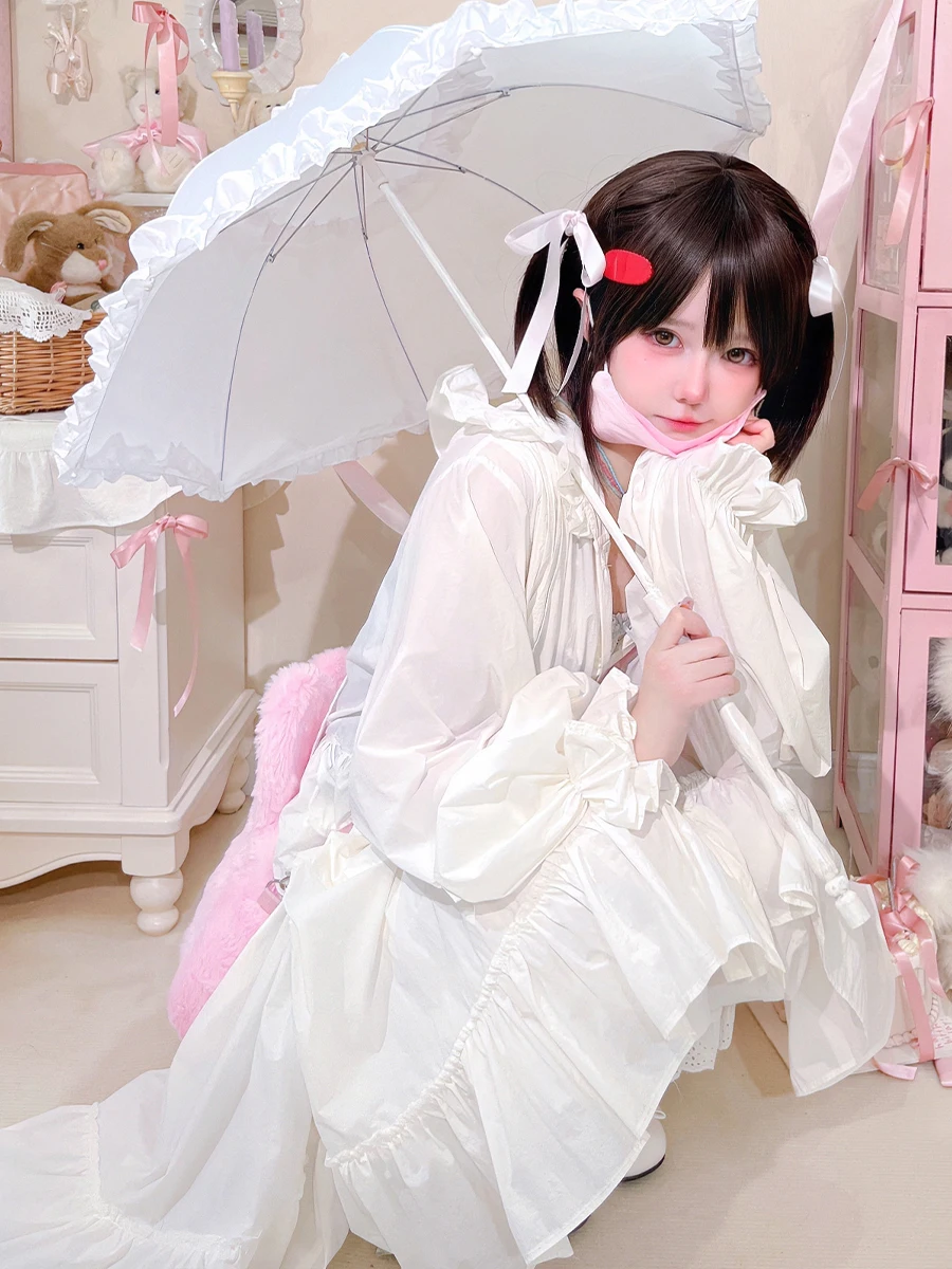 Girly-Manteau Blanc à Capuche avec Oreilles de Lapin pour Femme, Vêtement Long et Élégant à la Mode Japonaise Lolita At