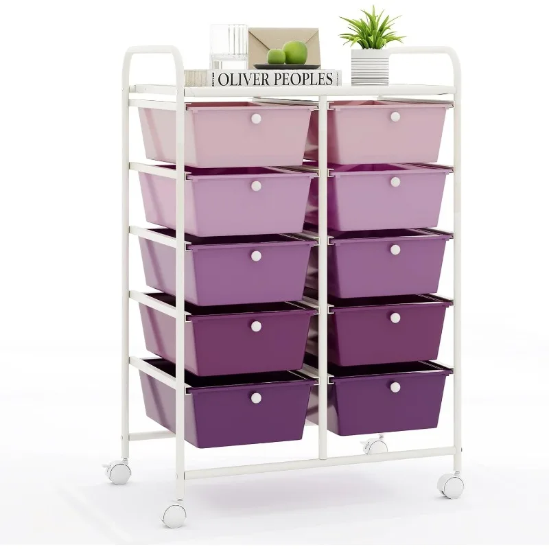 

10-Drawer Rolling Storage Cart - Mobile Craft Art Supply Storage Organizer for Tool Scrapbook Paper Salon, Office School